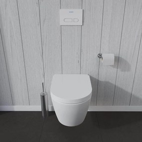 DURAVIT ME by Starck závesné WC s HygieneFlush (rotačný oplach), s hlbokým splachovaním, 370 x 570 mm, biela, s povrchom HygieneGlaze + sedátko so sklápacou automatikou (SoftClose), 45790920A1