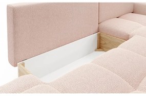 Rozkladacia rohová čalúnená sedacia súprava s úložným priestorom do tvaru L ALMADA pravá ružová