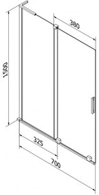 Mexen Velar L, 2-krídlová posuvná vaňová zástena 70 x 150 cm, 8mm sklo námraza, biela matná, 896-070-003-31-20