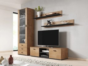 Obývacia stena Boho VII, Osvetlenie: osvetlenie LED modré, Farby: biela / biely lesk