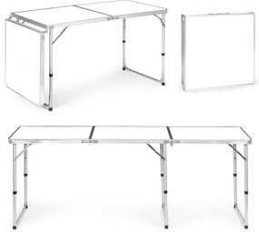 Skladací kempingový stôl s bielou doskou, 180 x 60 cm