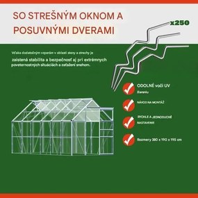 InternetovaZahrada Záhradný skleník 380x190x195 cm + základňa