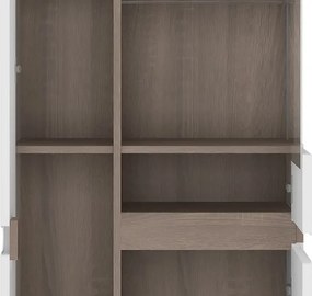 Vysoká vitrína Linate, biely lesk/dub, ľavé dvere