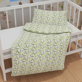Biante Detské bavlnené posteľné obliečky do postieľky Sandra SA-426 Zelené vetvičky s lístkami na bielom Do postieľky 90x140 a 40x60 cm