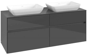 VILLEROY &amp; BOCH Collaro závesná skrinka pod dve umývadlá na dosku, 4 zásuvky, 1400 x 500 x 548 mm, Glossy Grey, C11900FP