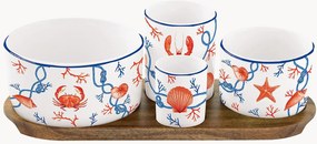 Porcelánové servírovacie misky's podnosom z akáciového dreva Cote De Mer, 5 ks