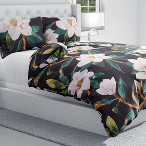 Biante Bavlnené posteľné obliečky Sandra SA-300 Kvety magnólie na čiernom Predĺžené 140x220 a 70x90 cm
