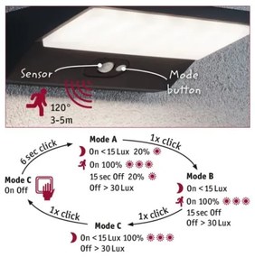 Paulmann 94333 - LED/7,4W IP44 Vonkajšie nástenné svietidlo so senzorom HOUSE 230V