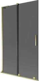Mexen Velar L, 2-krídlová posuvná vaňová zástena 110 x 150 cm, 8mm šedé sklo, zlatá lesklá, 896-110-003-41-50