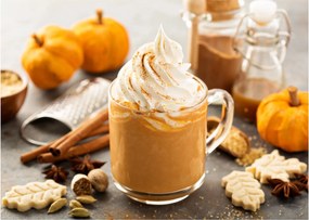 Sklenený obraz - Tekvicové latte (70x50 cm)