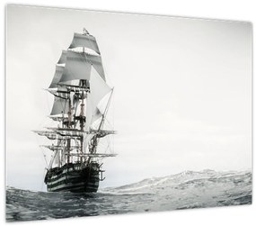 Sklenený obraz - Loď plávajúca po oceáne (70x50 cm)