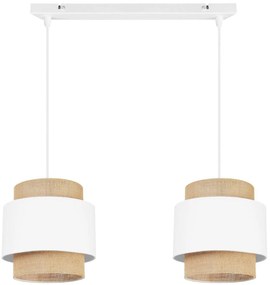 Závesné svietidlo Boho, 2x jutové/biele textilné tienidlo