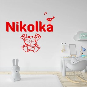 Veselá Stena Samolepka na stenu na stenu Mačička s menom Farba: černá