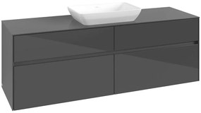 VILLEROY &amp; BOCH Collaro závesná skrinka pod umývadlo na dosku (umývadlo v strede), 4 zásuvky, 1600 x 500 x 548 mm, Glossy Grey, C12000FP