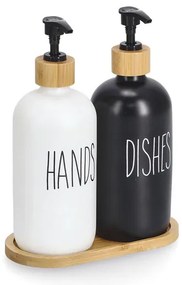 Zeller Present 2. akosť - Súprava dávkovačov s podložkou - pohár a mydlo, BLACK&WHITE