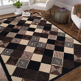 Koberec Alfa so štvorcovým geometrickým vzorom - hnedý Šírka: 120 cm | Dĺžka: 170 cm
