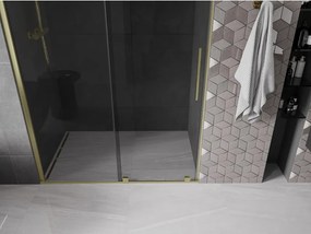 Mexen Velar, posuvné sprchové dvere do otvoru 150 cm, 8mm šedé sklo, zlatá matná, 871-150-000-41-55