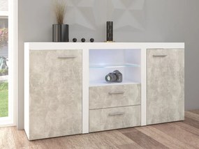 Kombinovaná komoda Rokara (biela + beton svetlý) (osvetlenie led). Vlastná spoľahlivá doprava až k Vám domov. 1053863