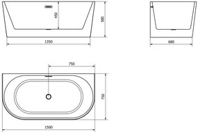 Mexen OVAL VOĽNE STOJACA VANA Biela 150 x 75 CM + sifón automat, 52671507500