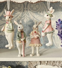 Závesná ozdobná dekorácia králičice v šatách s vajcom - 4*4*10 cm