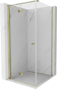Mexen Mist-F T, 1-krídlový skladací sprchový kút ľavý 120 x 120 cm, číre sklo, zlatý lesklý profil, 8A6T-120-120-50-00-L
