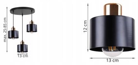 Závesné svietidlo PANTA, 3x čierne kovové tienidlo, (výber z 2 farieb uchytenia), O