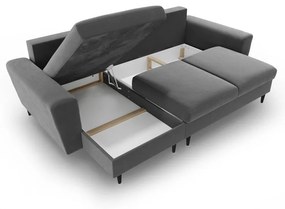 Svetlosivá zamatová rozkladacia/s úložným priestorom rohová pohovka Kyoto – Cosmopolitan Design