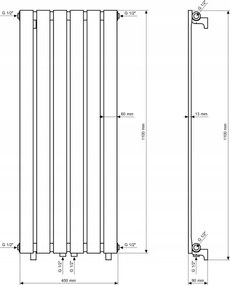 Gamma Vertical, vykurovacie teleso 450x1100 mm, 553 W, čierna matná, GMA-VERT-11045-BK