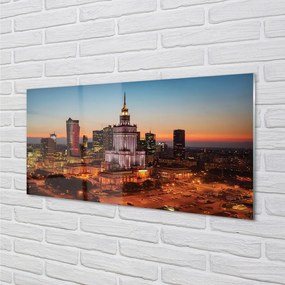 Sklenený obraz Nočná panoráma Varšavy mrakodrapov 100x50 cm