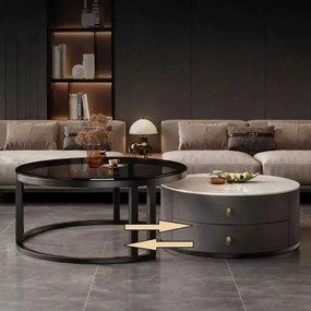 LuxuryForm DESIGN Konferenčný stolík ORION 70 × 70 / 50 × 50 cm – biely / sivý mramor (set 2 ks)