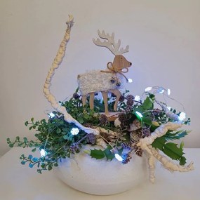 DECOLED Drevený jeleň, 12,5 x 20,5 cm, biely