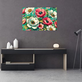 Obraz - Kvety na modrom pozadí (90x60 cm)