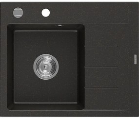 Mexen Ben, 1-komorový granitový drez 600x500x190 mm, ľavý+ chrómový sifón, čierna-zlatá metalíza, 6522605000-75