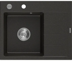 Mexen Ben, 1-komorový granitový drez 600x500x190 mm, ľavý+ chrómový sifón, čierna-zlatá metalíza, 6522605000-75