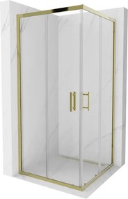 Mexen Rio, štvorcový sprchovací kút s posuvnými dverami 90(dvere) x 90(dvere) x 190 cm, 6mm číre sklo, zlatý profil, 860-090-090-50-00