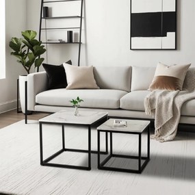 PROXIMA.store - Loftový set konferenčných stolíkov TEVET FARBA: čierny mramor, FARBA NÔH: čierna