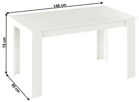 Tempo Kondela Jedálenský stôl, biela, 140x80 cm, GENERAL NEW