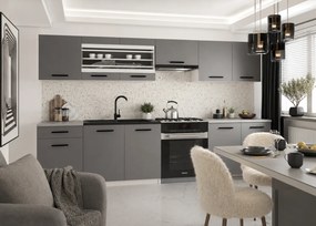 Kuchynský nábytok 260 cm sivá antracit grafit s pracovnou doskou  TOR PRIMO260/3/WT/SR/0/B1