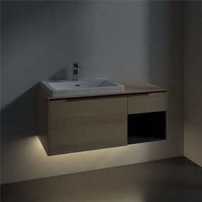 VILLEROY &amp; BOCH Subway 3.0 závesná skrinka pod umývadlo (umývadlo vľavo), 2 zásuvky + regálový prvok, s LED osvetlením, 1001 x 516 x 422,5 mm, Nordic Oak, C572L1VJ