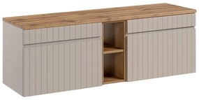 Závěsná skříňka pod umyvadlo Iconic s deskou 140 cm kašmír/dub coast evoke