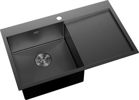 Mexen Exar, 1-komorový nerezový drez s odkvapkávačom, ľavý, 780 x 480 mm, čierna, vzor voština, 6433781010L-70HC