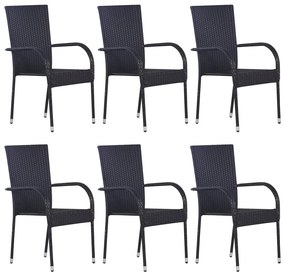 Stohovateľné vonkajšie stoličky 6 ks polyratan čierne