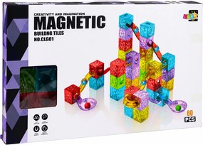 LEAN Toys Magnetické stavebné kocky – kocky, guľôčková dráha, farebné, 60 ks.