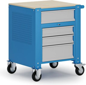Pojazdný kontajner G9, 4 zásuvky, 675 x 595 x 865-1130 mm, sivá/modrá