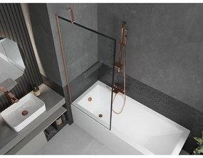 Mexen Next, 1-krídlová vaňová zástena 80 x 150 cm, 6mm číre sklo - čierny vzor, medená matná, 895-080-000-00-70-65