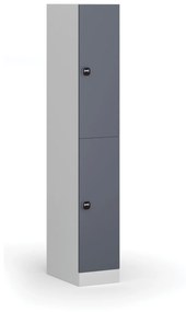 Šatníková skrinka s úložnými boxmi, 2 boxy, 1850 x 300 x 500 mm, zámok s čítačkou RFID kariet, tmavosivé dvere
