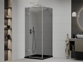 Mexen Roma, sprchový kút s krídlovými dverami 90 (dvere) x 90 (stena) cm, 6mm šedé sklo, chrómový profil + slim sprchová vanička čierna + chrómový sifón, 854-090-090-01-40-4070