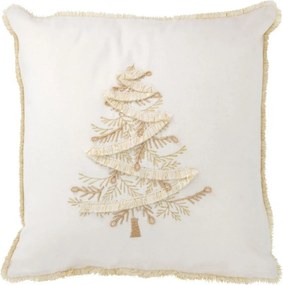 Bielozlatý vankúš so vyšívaným stromčekom a strapcami – 45*45*12 cm