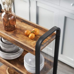 Servírovací vozík, kuchynský vozík s kolieskami, rustikálny hnedý