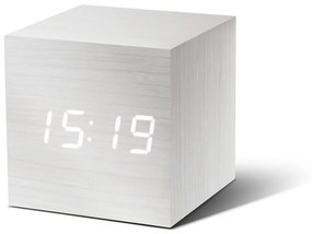 Biely budík s bielym LED displejom Gingko Cube Click Clock